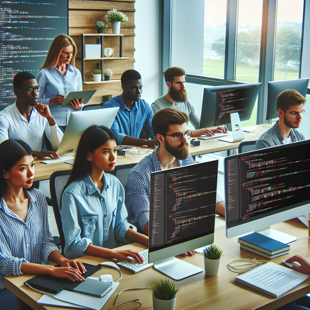 Programisti care dezvolta o <a href=