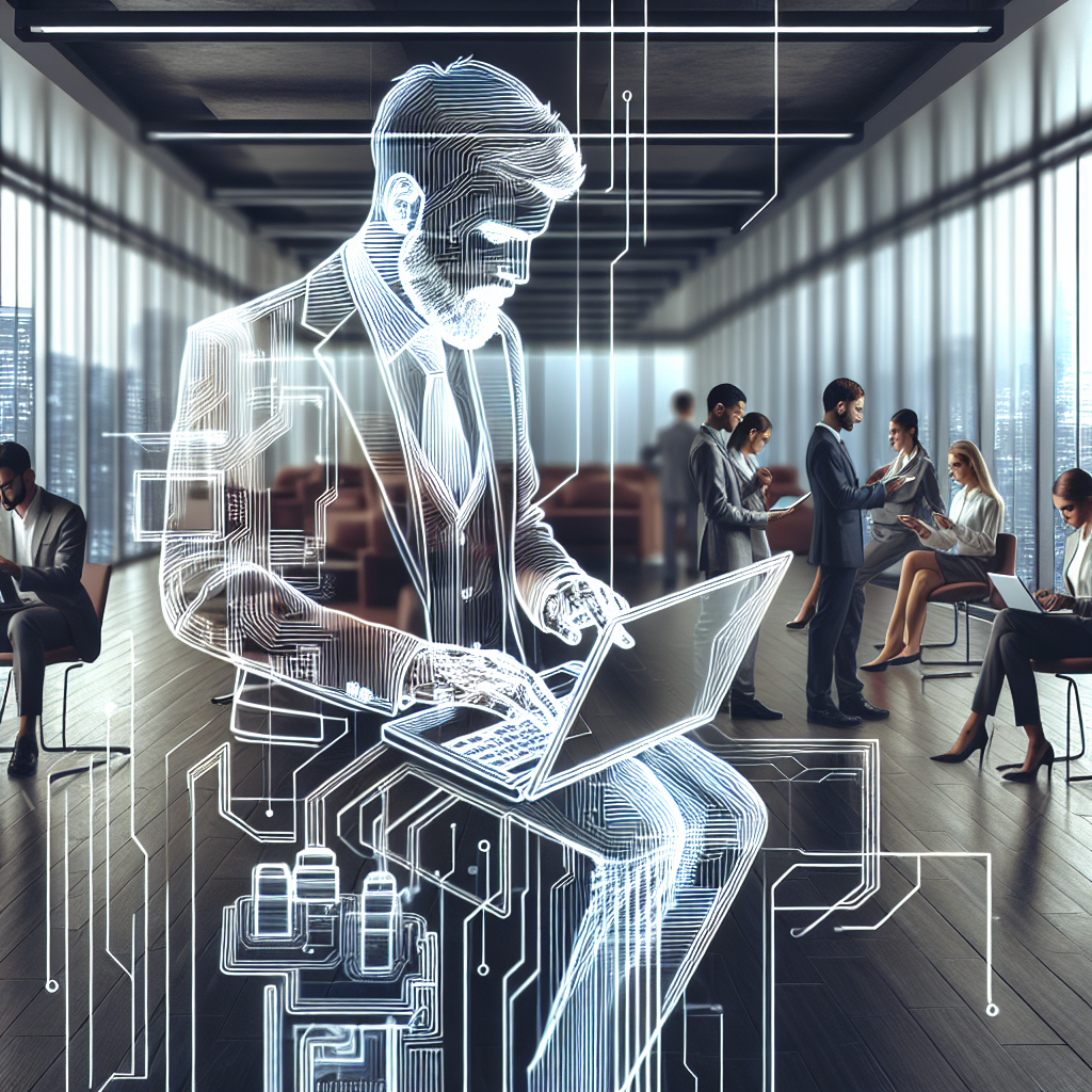 Imagine care ilustreaza importanta tehnologiilor digitale pentru afaceri, cu persoane care lucreaza la laptopuri si dispozitive mobile, pe fundalul unor birouri moderne. Toti oamenii au un aspect european.