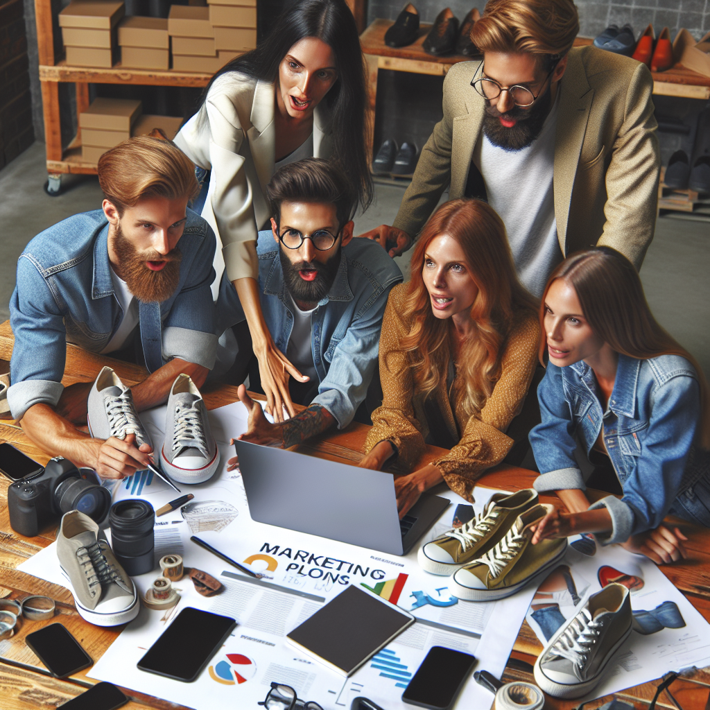 Echipa de marketologi care lucreaza la promovarea unui <a href=