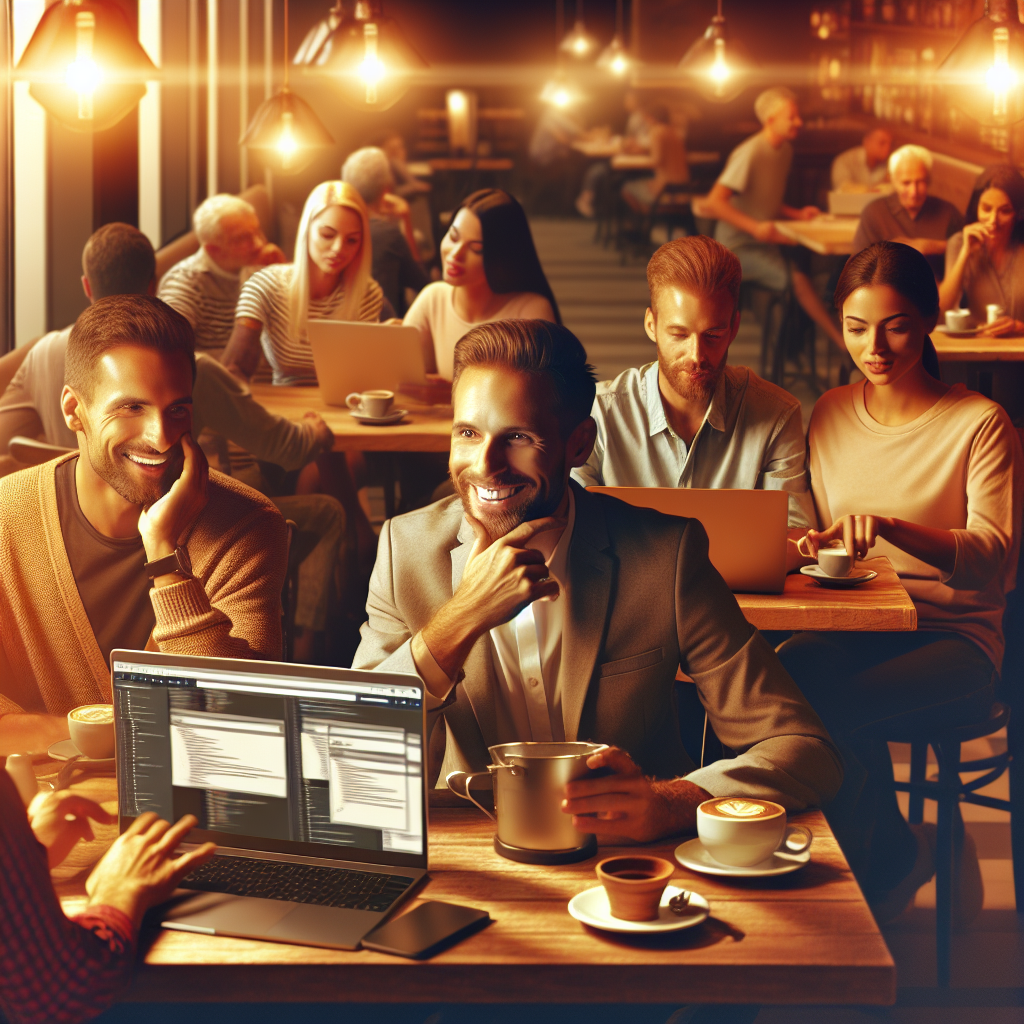 Imaginea unei persoane care lucreaza la un laptop intr-un <a href=
