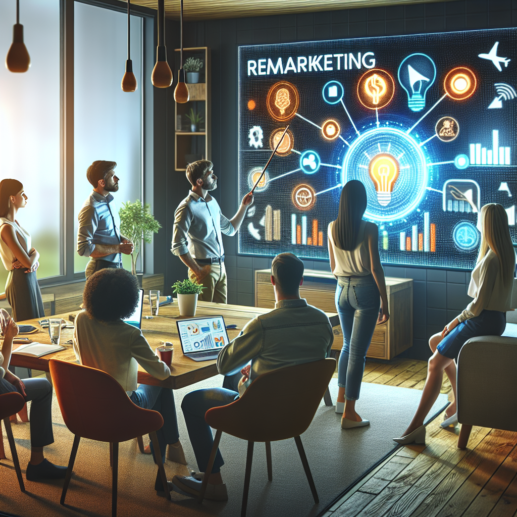 Grupa de oameni de origine europeana discuta strategii de remarketing intr-un birou confortabil, cu <a href=