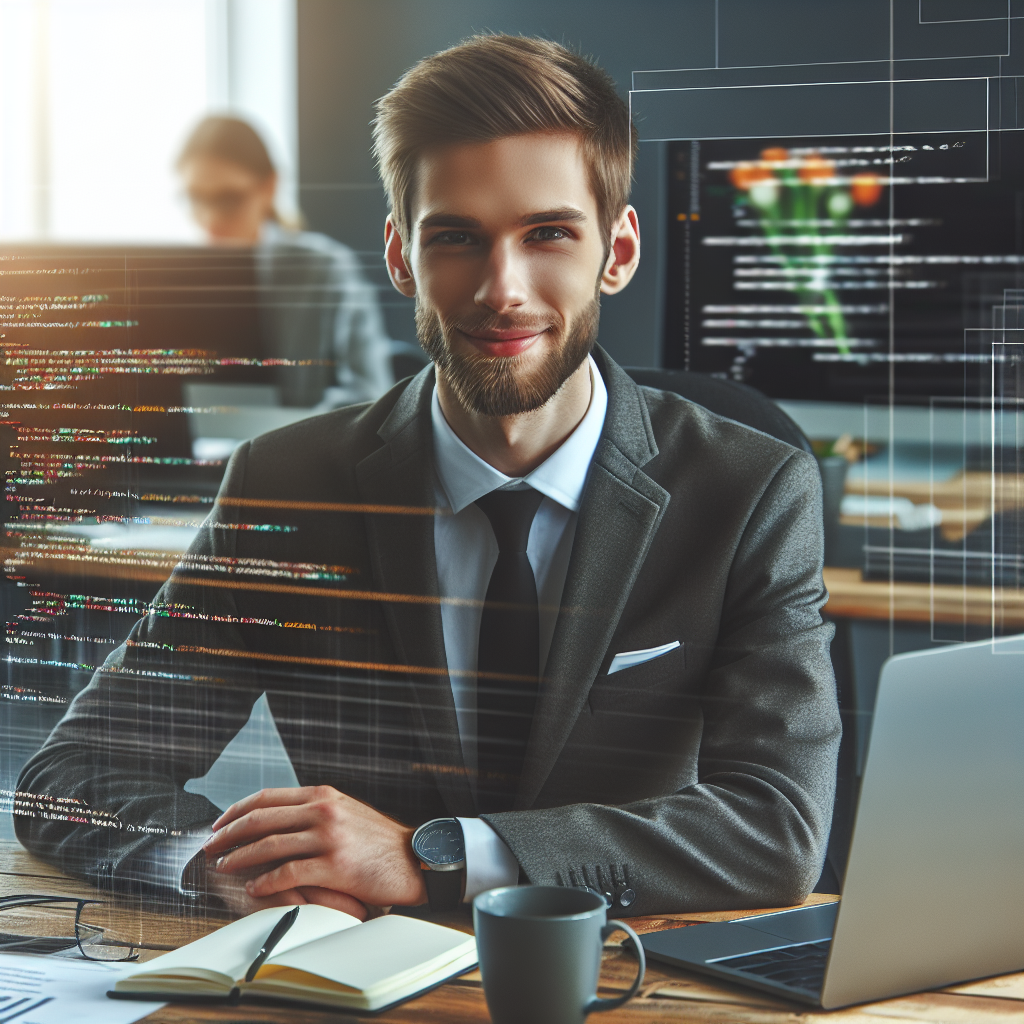 Imaginea unui web developer profesionist, lucrand la un proiect de <a href=