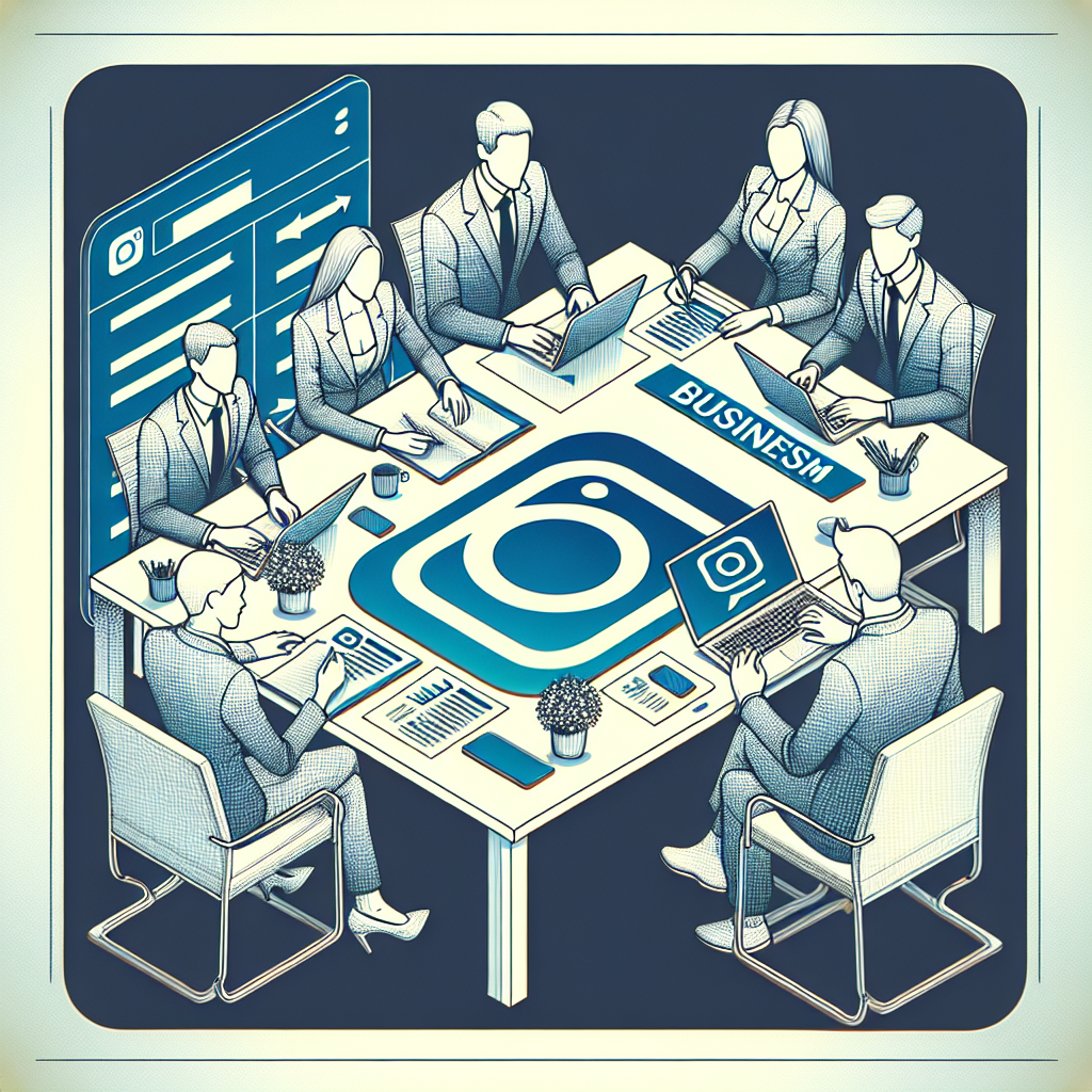 O echipa care lucreaza la pagina de afaceri de pe Instagram, cu un aspect european, asezati la birouri cu laptopuri si documente pe masa. Imaginea seamana cu un