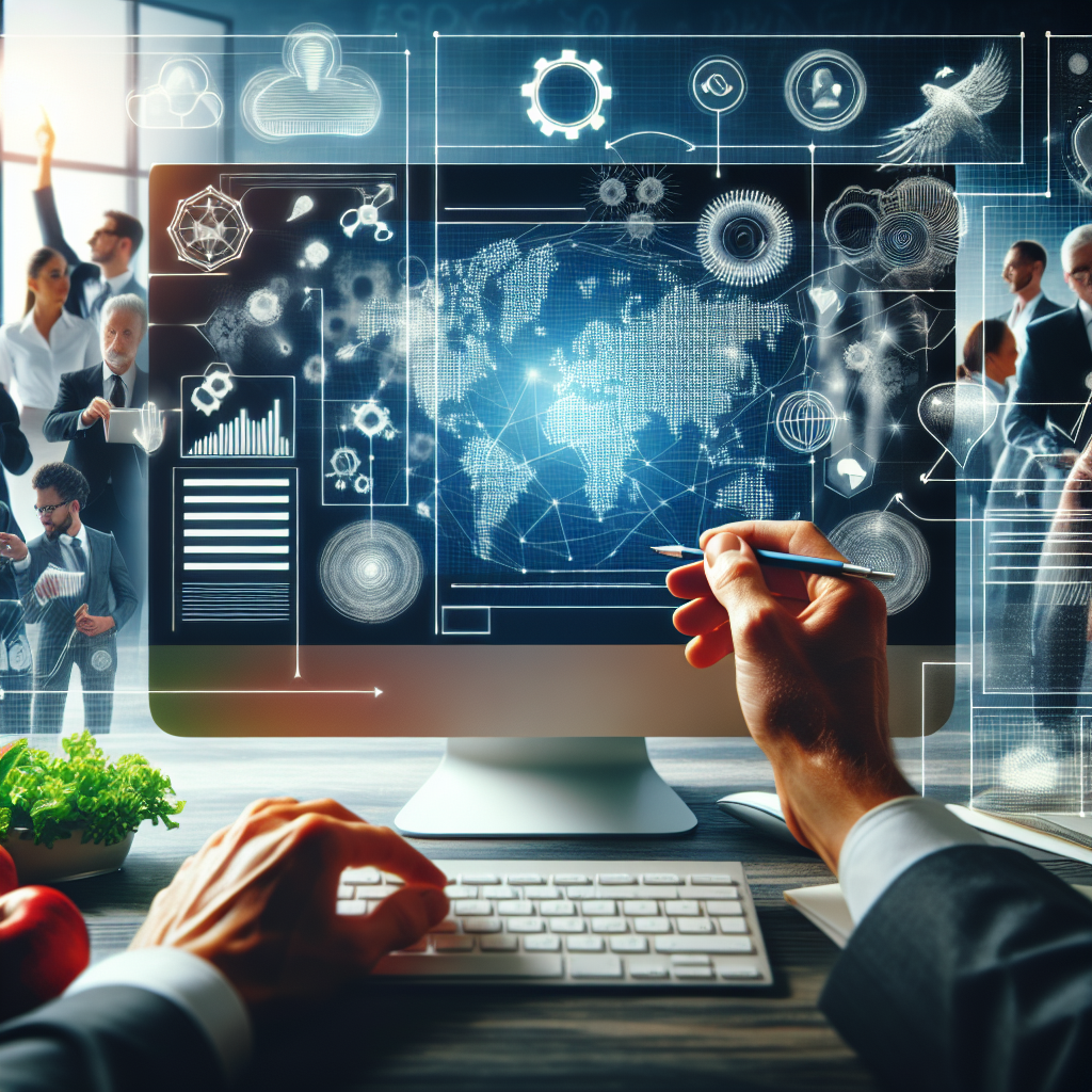 Imagine cu un computer care afiseaza procesul de creare a unui website, inclusiv <a href=
