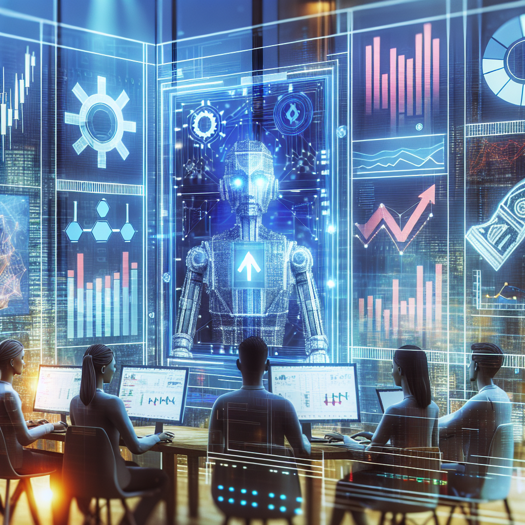 Imaginea arata activitatea robotului de trading pe ecranul computerului cu grafice si cifre, fundalul trebuind sa fie modern si tehnologic. Vizualizati contextul tranzactionarii criptomonedelor. Toti oamenii din imagine sunt de tip european.