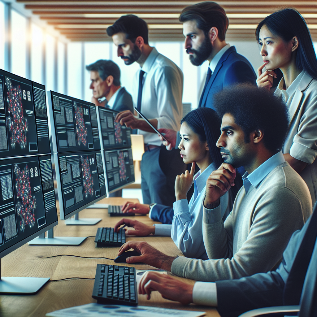 Imagine cu oameni care lucreaza la computere, interactiune cu sabloane de <a href=