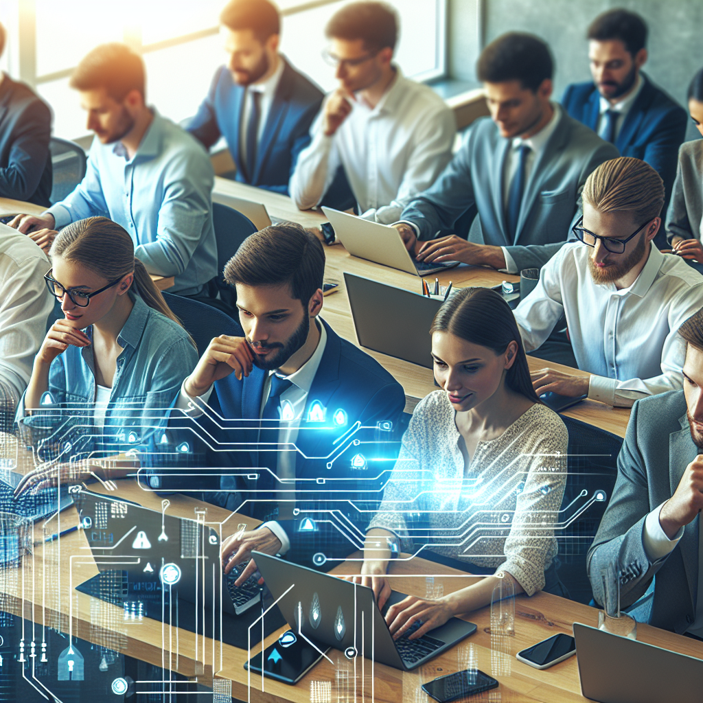 Группа IT-специалистов работает над разработкой смарт-контрактов в современном офисе, европейцы используют ноутбуки и обсуждают свой проект.