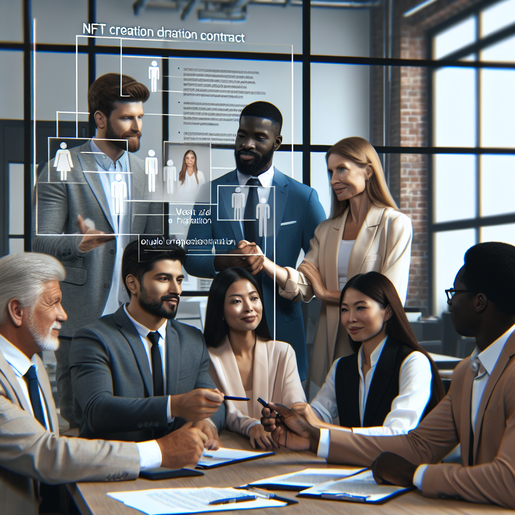 Imagine cu un grup de oameni din diverse profesii, discutand un contract pentru crearea de <a href=