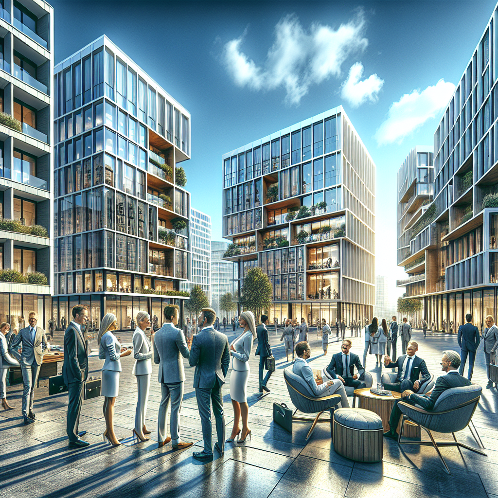 Imagine cu un complex modern de cl buildings, unde investitorii discuta despre proiecte imobiliare <a href=