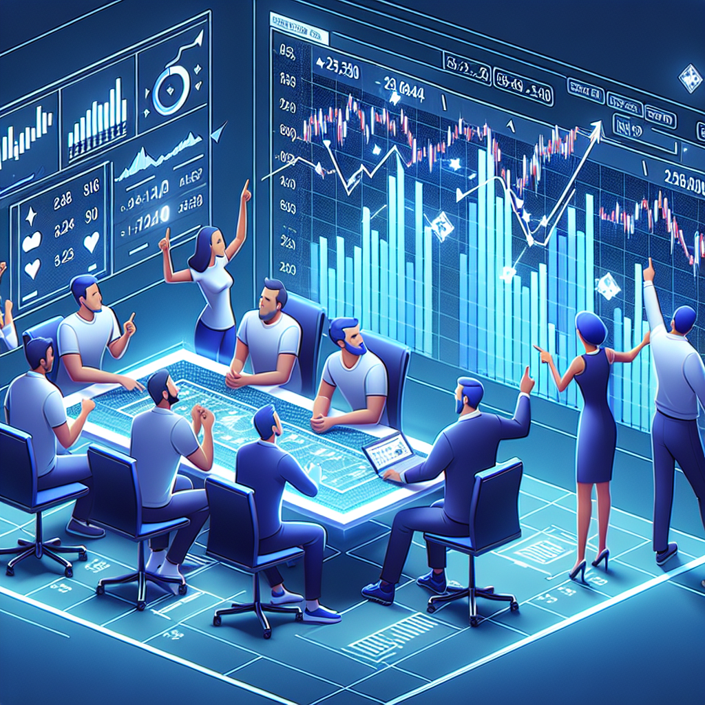 Imagine cu un grup de persoane de tip european discutand despre pariurile pe evenimente sportive pe o bursa decentralizata, in fundal un ecran cu grafice si <a href=
