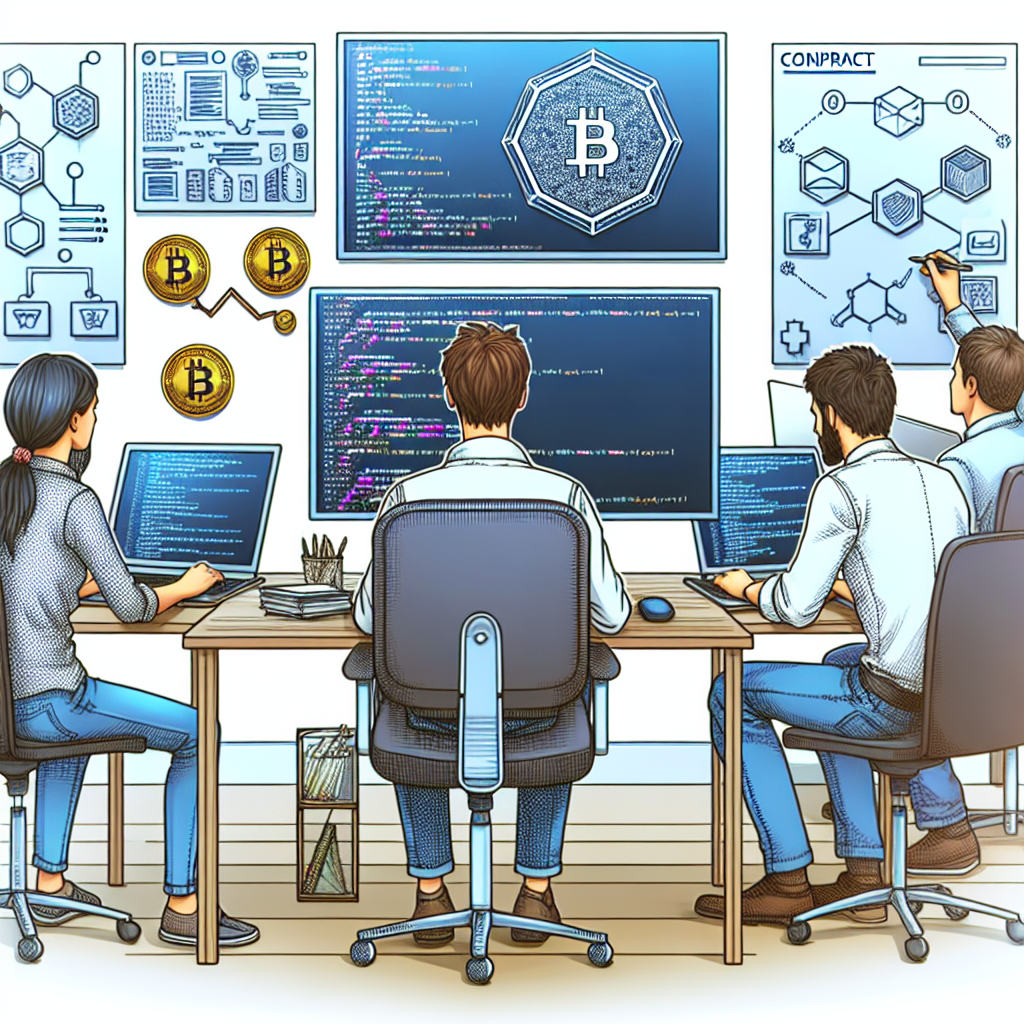 Imaginea arata un programator lucrand la un computer, cu codul unui <a href=
