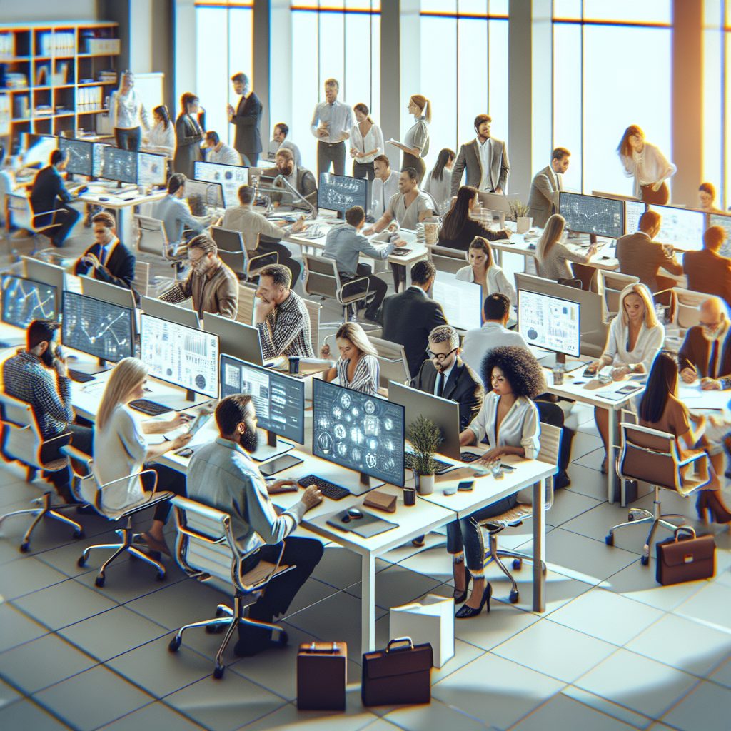 Imagini cu un birou in care echipe europene colaboreaza la tehnologiile blockchain si campaniile publicitare, aratand discutii active si <a href=