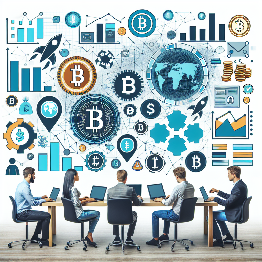 Imagine care ilustreaza conceptul DeFi cu elemente ale unei ecosisteme financiare digitale, inclusiv grafice, diagrame si simboluri de <a href=