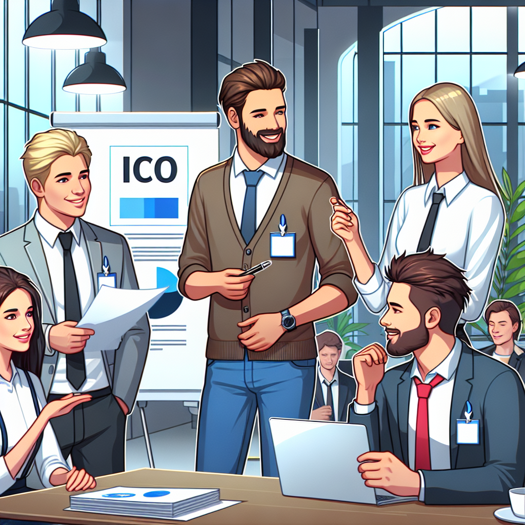 Grupa de specialisti europeni in marketing ICO discutand un proiect intr-un birou modern, cu un ambient prietenos si o aparitie stilata si profesionala a persoanelor.