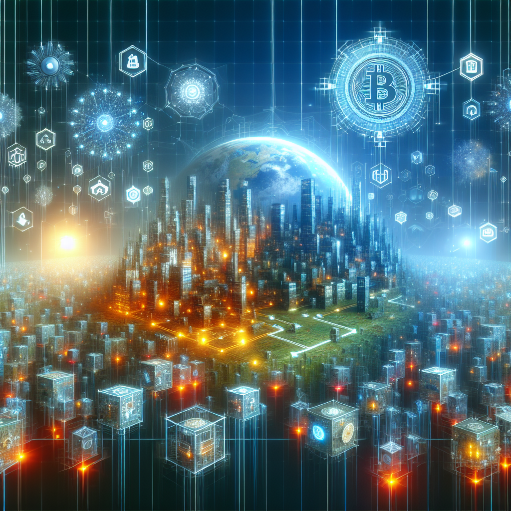 Creaza o imagine care sa reprezinte o lume virtuala de jocuri cu elemente de blockchain si NFT, astfel incat sa para o fotografie care imita realitatea.