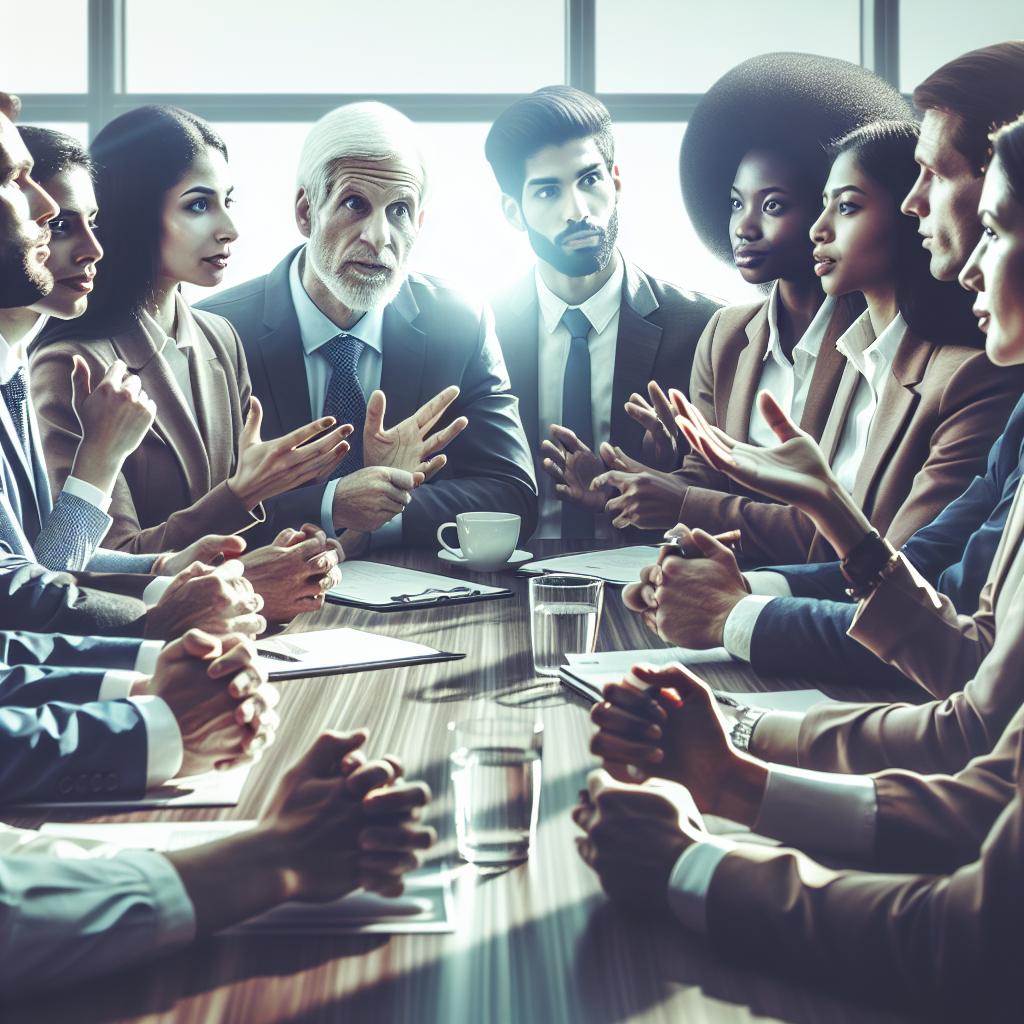 O imagine cu oameni care discuta despre implementarea tehnologiilor blockchain in sectorul financiar. Toate persoanele au o infatisare europeana.