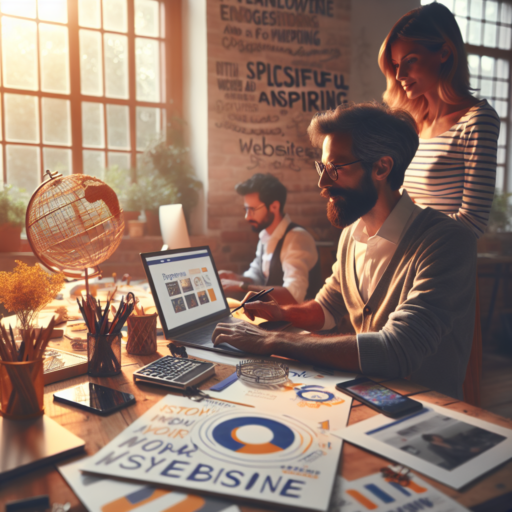 Imagine cu oameni de succes si inspiratori care lucreaza la crearea site-urilor lor intr-un studio confortabil, cu elemente de tehnologie si design. Toate personajele sunt de tip european.