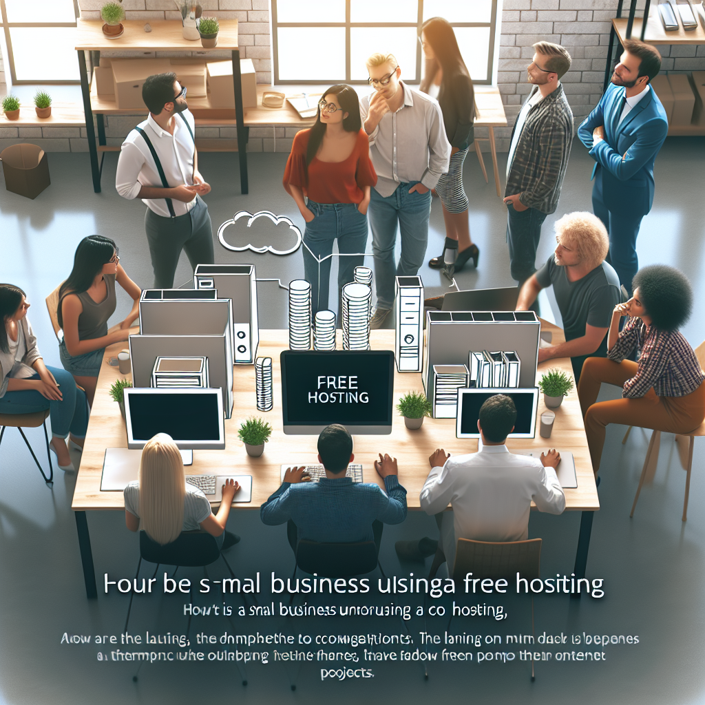 Imagini cu oameni care lucreaza la calculatoare intr-un spatiu de coworking, discutand despre proiectele lor online, simbolizand startul unei afaceri mici cu ajutorul gazduirii gratuite. Toti oamenii au trasaturi europene.
