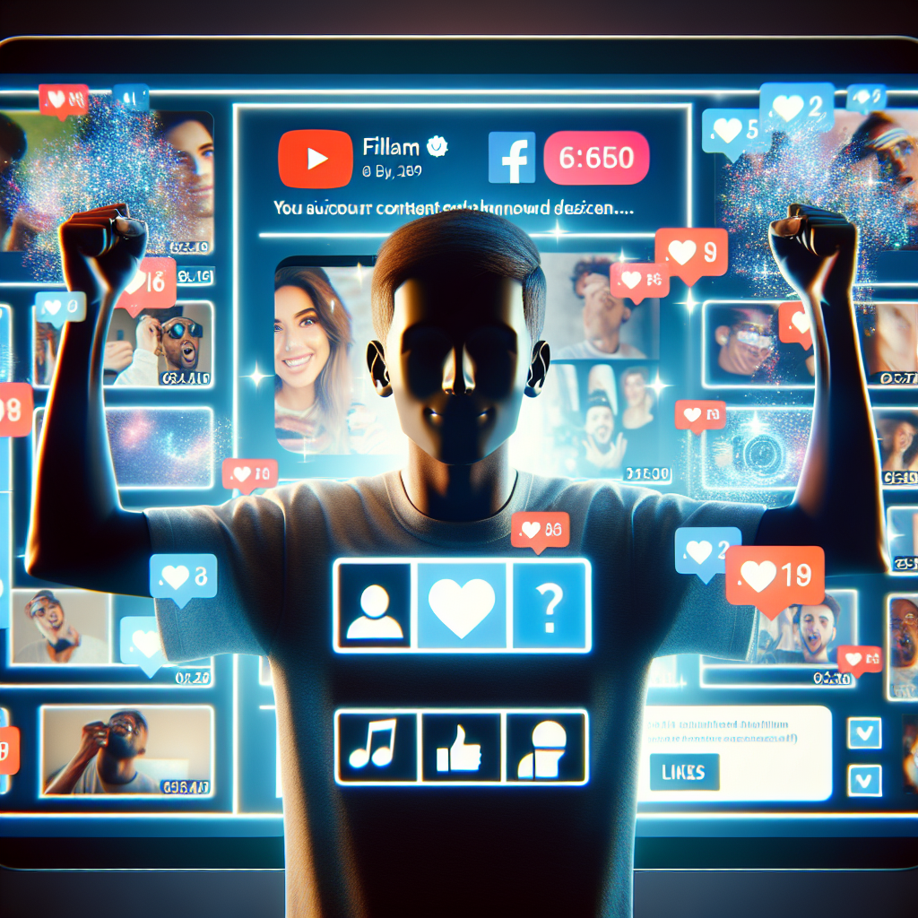 Imaginea unui tik-toker de succes care prezinta videoclipurile sale, avand multe like-uri si abonați, vizualizand succesul pe platforma TikTok.