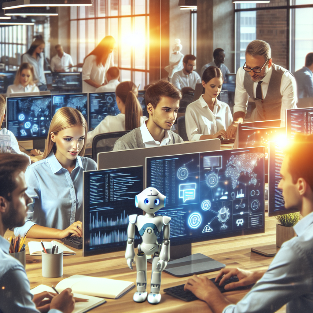 Imagine cu profesionisti care lucreaza intr-un birou modern de IT, cu un aspect european. Unii analizeaza <a href=
