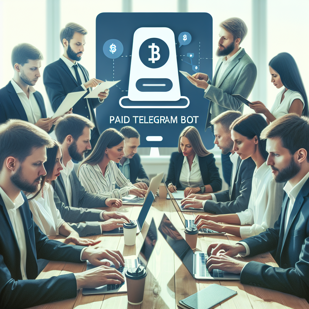 Imagine cu un grup de profesionisti europeni care lucreaza intr-un birou, discutand idei si colaborand pe laptopuri pentru dezvoltarea unui bot platit pe Telegram.