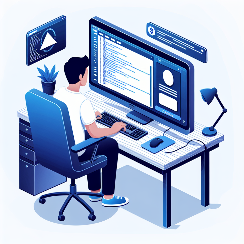 Imagine cu procesul de configurare a unui bot de tranzactionare in Telegram, cu o persoana care lucreaza la computer, aspectul persoanelor fiind de tip european.