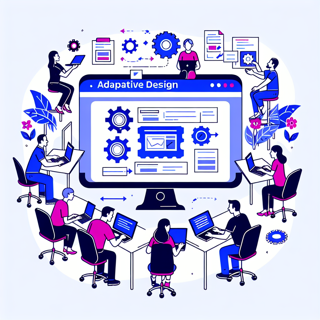 Imagine cu un ecran de computer ce afiseaza un design adaptiv al site-ului, cu oameni europeni care lucreaza pentru imbunatatirea acestuia.