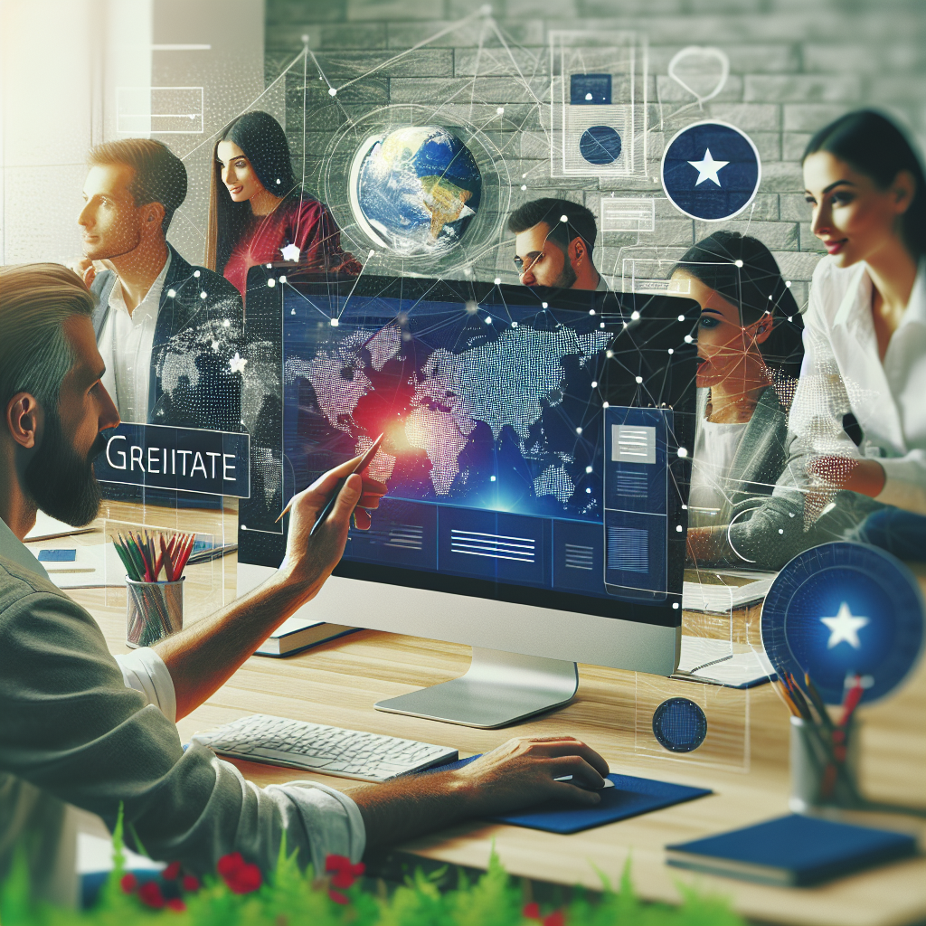 Imagine a unui site profesional creat pe platforma Wix, cu un interfata simpla si moderna, avand europeeni care lucreaza la computere si interactioneaza cu web design-ul.