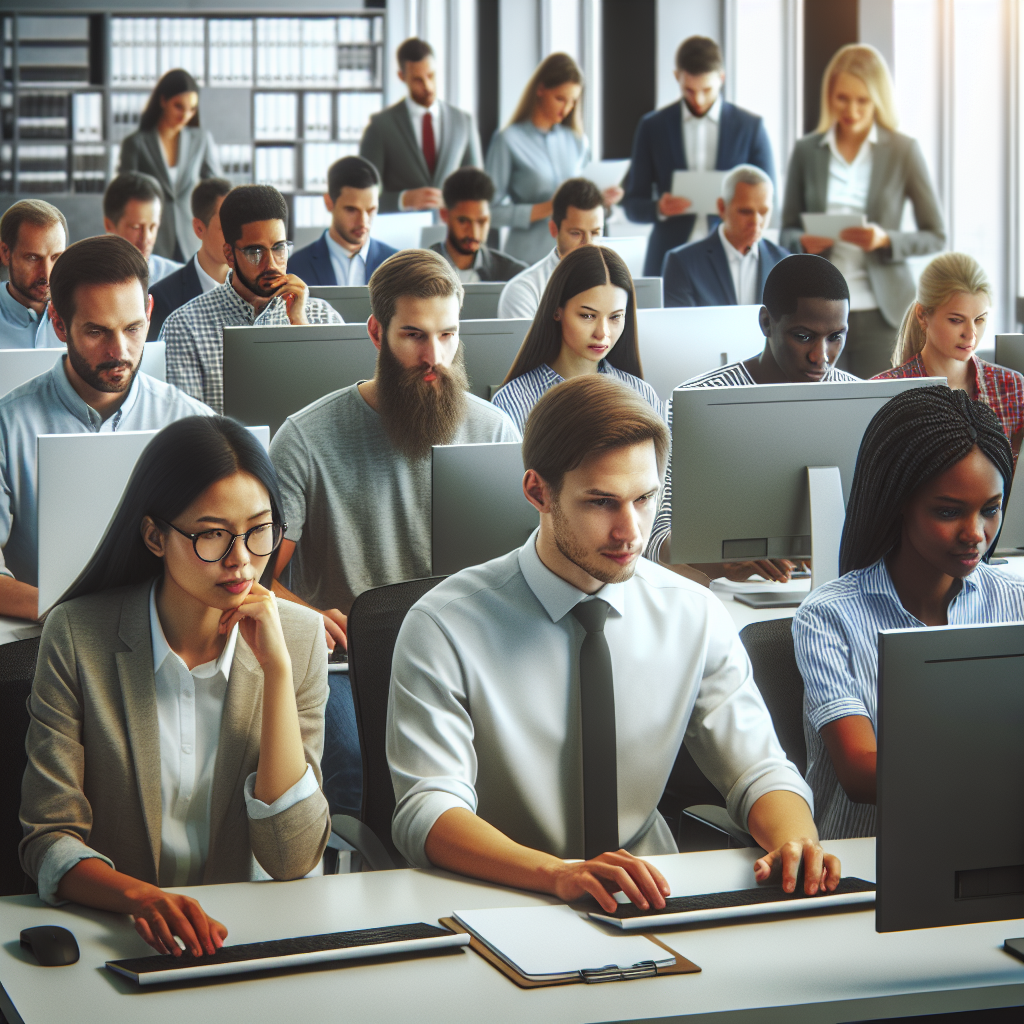 Birou modern al unei companii IT, cu o echipă de profesioniști care lucrează la dezvoltarea unui site web. Toți oamenii <a href=