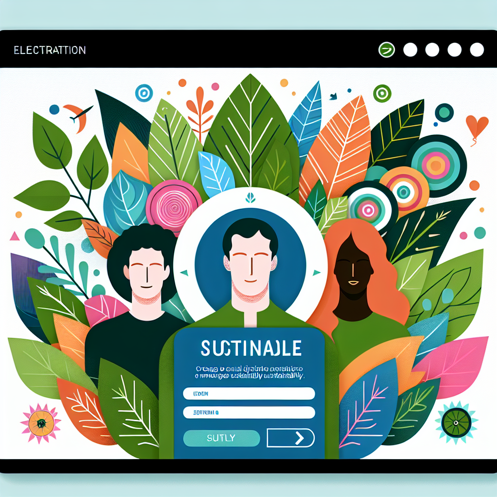 Imagine cu un invitatie electronica elegant conceputa pentru un eveniment, avand elemente de design vibrante si motive naturale, subliniind ecologia. Toti oamenii din imagine au aspect european.