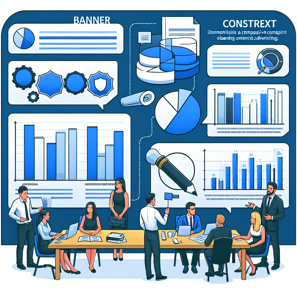 Imagine care ilustreaza analiza comparativa a publicitatii banner si a publicitatii contextuale. In imagine se regasesc grafice si diagrame care demonstreaza <a href=