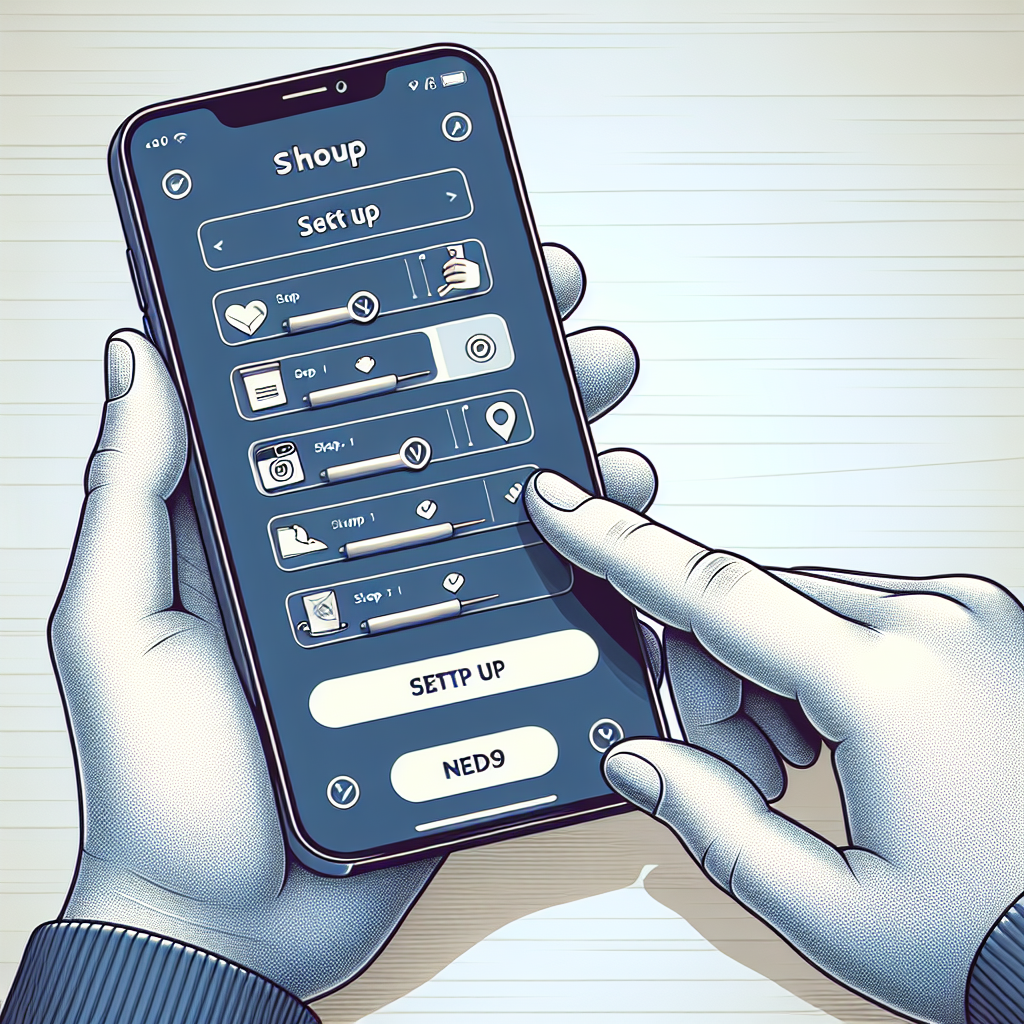 Imaginea demonstrand procesul de configurare a unui magazin pe Instagram, folosind un smartphone, care afiseaza pasii si instructiunile. Imaginea trebuie sa arate ca o fotografie reala, cu o prezentare clara a campurilor si butoanelor din aplicatie.