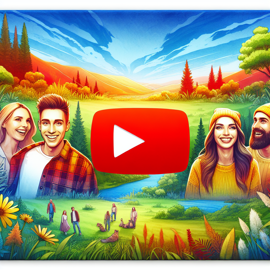 Banner pentru YouTube pe fundal natural cu culori vii si logo-ul canalului, europeni zambind in centrul imaginii.