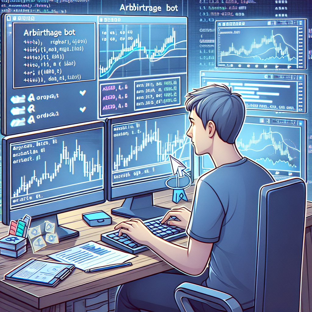 Imaginea unei persoane care programeaza un bot de arbitraj pentru trading-ul de <a href=