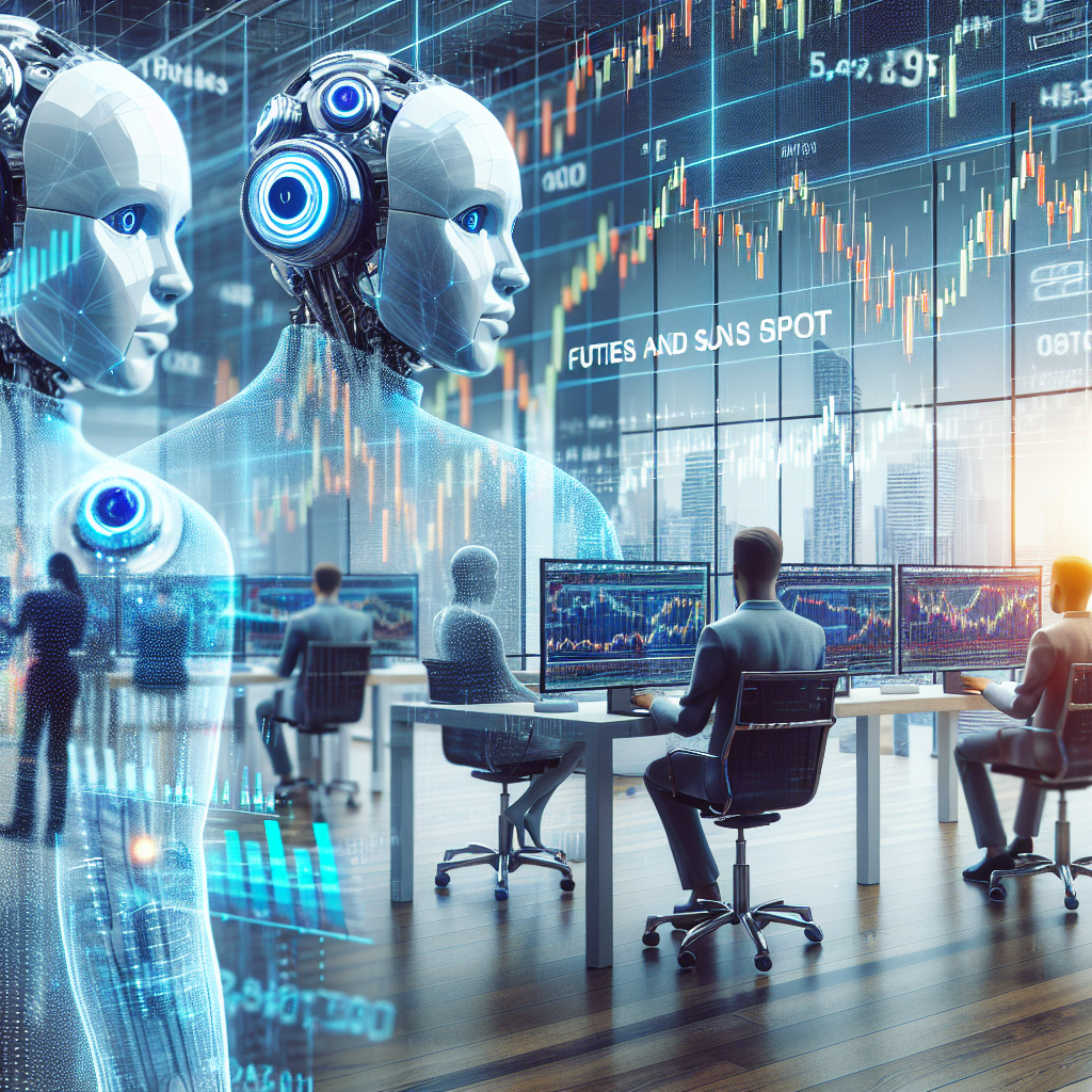Imagine cu botii de futures si spot pentru trading, in prim-plan fiind traderi europeni care studiaza grafice si analizeaza <a href=