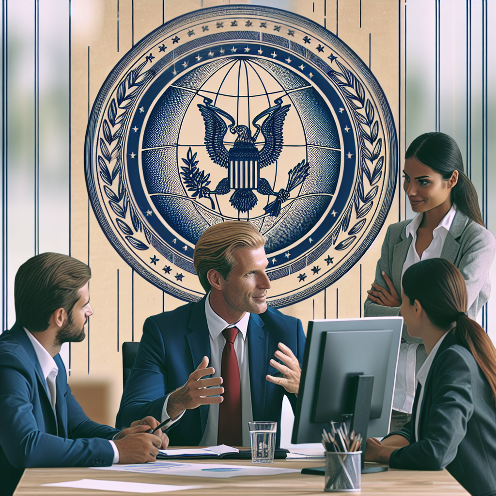 Imagine cu un om de afaceri care discuta despre importanta domeniului .us cu o echipa, in fata unui computer, avand un aspect european.