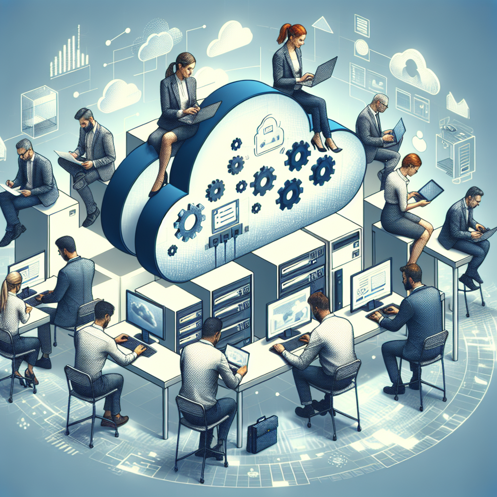 Imagine cu un spatiu de lucru modern, in care oameni europeni discuta despre tehnologii de cloud si virtualizare, in fata calculatoarelor.