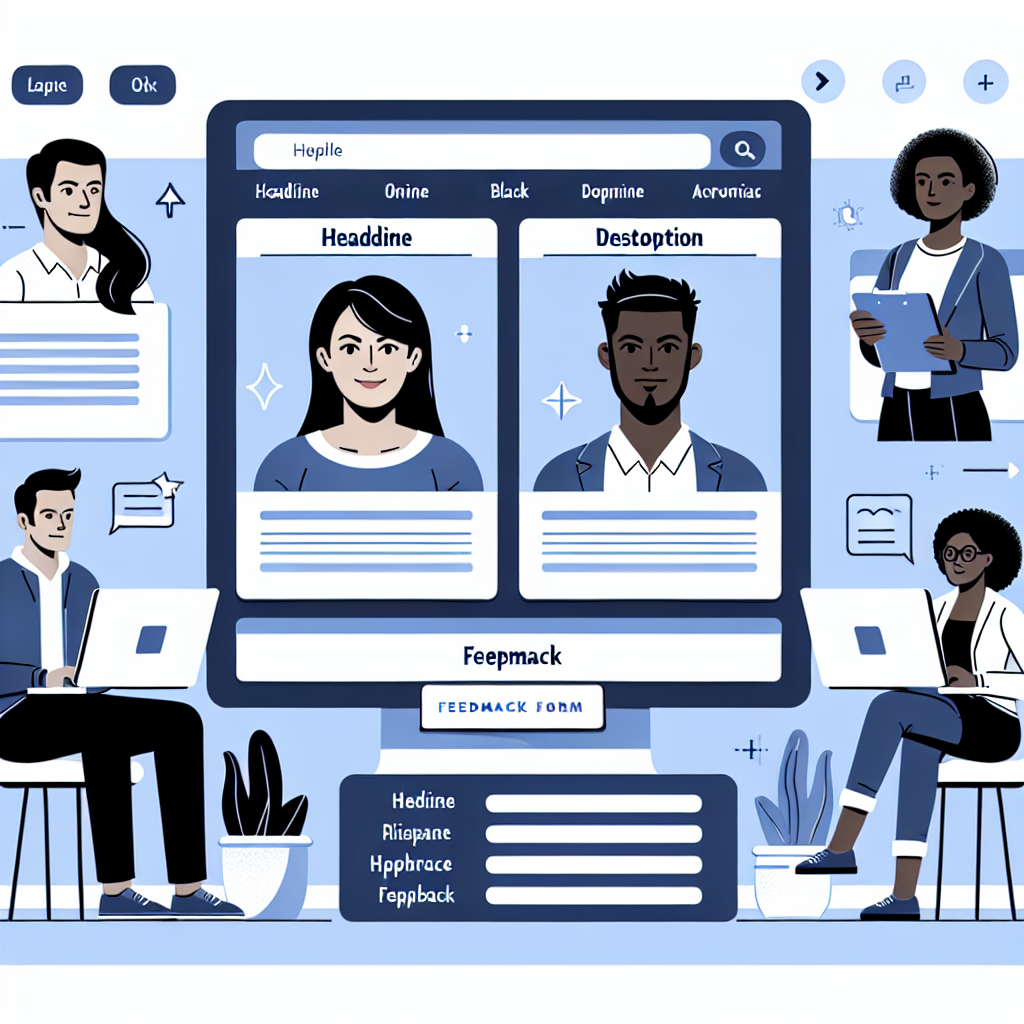 Imagine care ilustreaza o pagina de tip landing, incluzand elemente precum titlu, descriere, formular de contact si grafica vizuala. Toate personajele din imagine au un aspect european si par ocupate, navigand pe site-uri de pe calculatoare si dispozitive mobile.