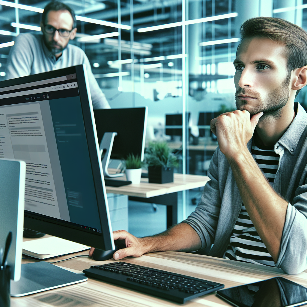 Человек работает за компьютером, создавая сайт на платформе <a href=