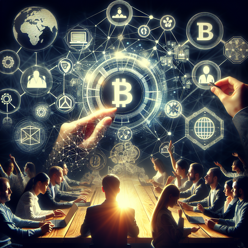 Imaginea ilustreaza miturile si posibilitatile Web 3.0, cu elemente vizuale precum blockchain, <a href=