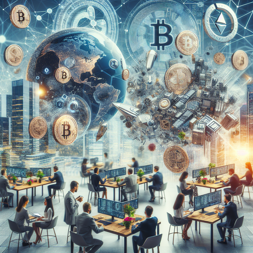 Imagine care ilustreaza conceptul de Web3, incluzand elemente de blockchain si diverse <a href=
