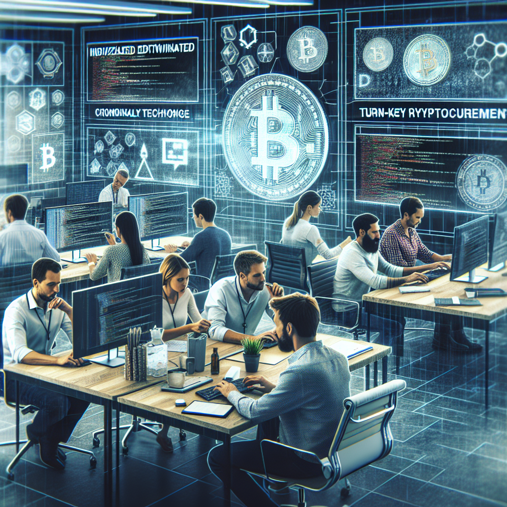 Foto cu persoane europene lucrand in birou, implicate in dezvoltarea de criptomonedă personalizata.