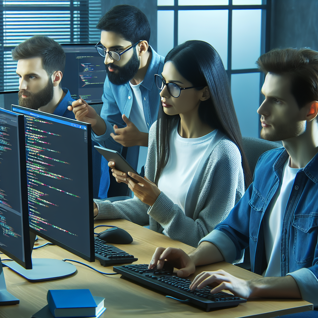 Изображение команды разработчиков, работающих в офисе над ботом для <a href=