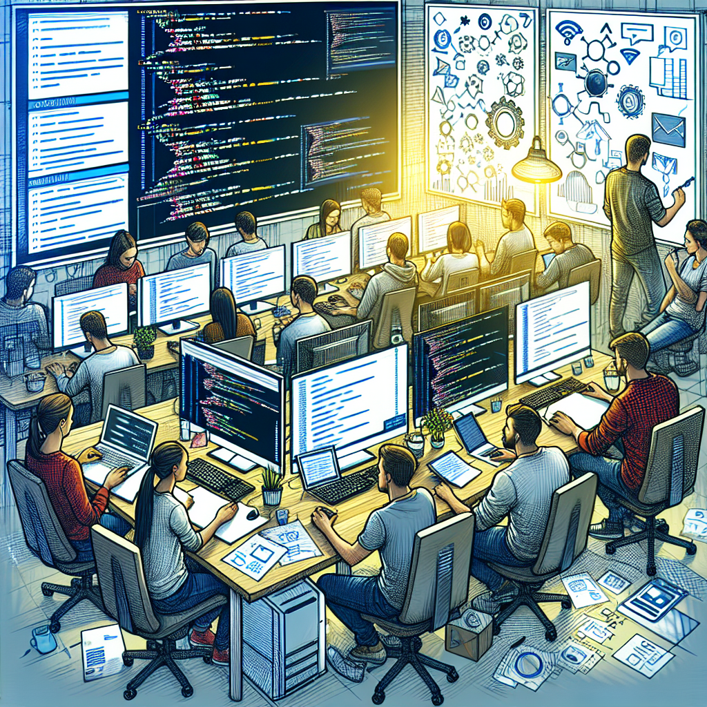 Imagine care ilustreaza procesul de lucru al dezvoltatorilor frontend, cu un accent pe <a href=