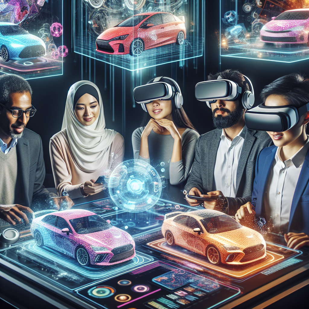 Imagine cu un grup de oameni care utilizeaza un configurator VR pentru masini, avand un interfata inovatoare, toti utilizatorii de tip european.