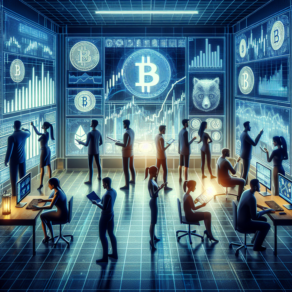 Imagine care ilustreaza procesul de tranzactionare in criptomoneda, unde mesterii si denuntatorii interactioneaza intre ei. Toti oamenii sunt de tip european.