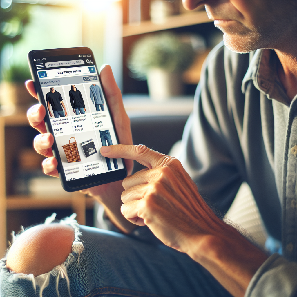 Persoana de tip european folosind un telefon mobil pentru a naviga pe un site de cumparaturi.