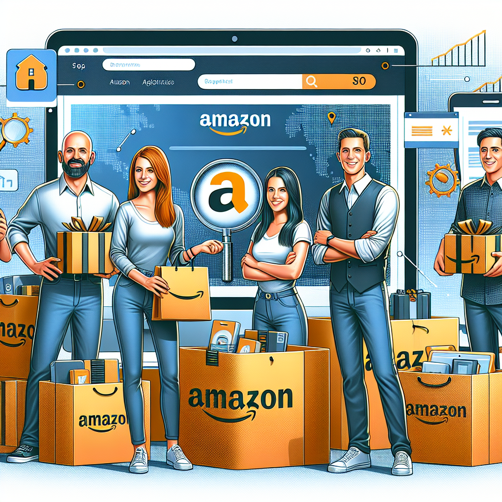 Imagine care ilustreaza succesul in vanzarea de produse pe Amazon dupa SEO-optimizare, cu imaginea unor <a href=