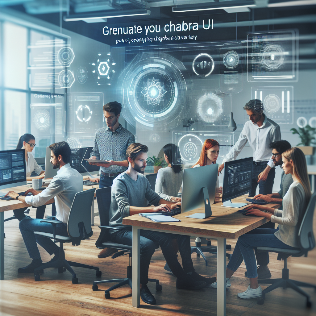 Imagine cu persoane de tip european care lucreaza la computere intr-un birou modern, utilizand Chakra UI pentru dezvoltarea unui produs digital.