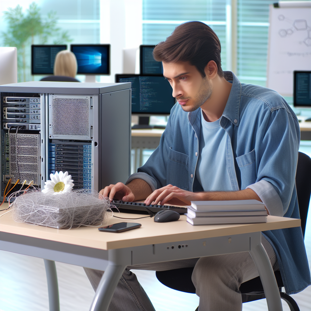 Imagine cu web-developeri care lucreaza la serverul IIS pe un computer intr-un birou modern, stil - foto, aspectul oamenilor - tip european.